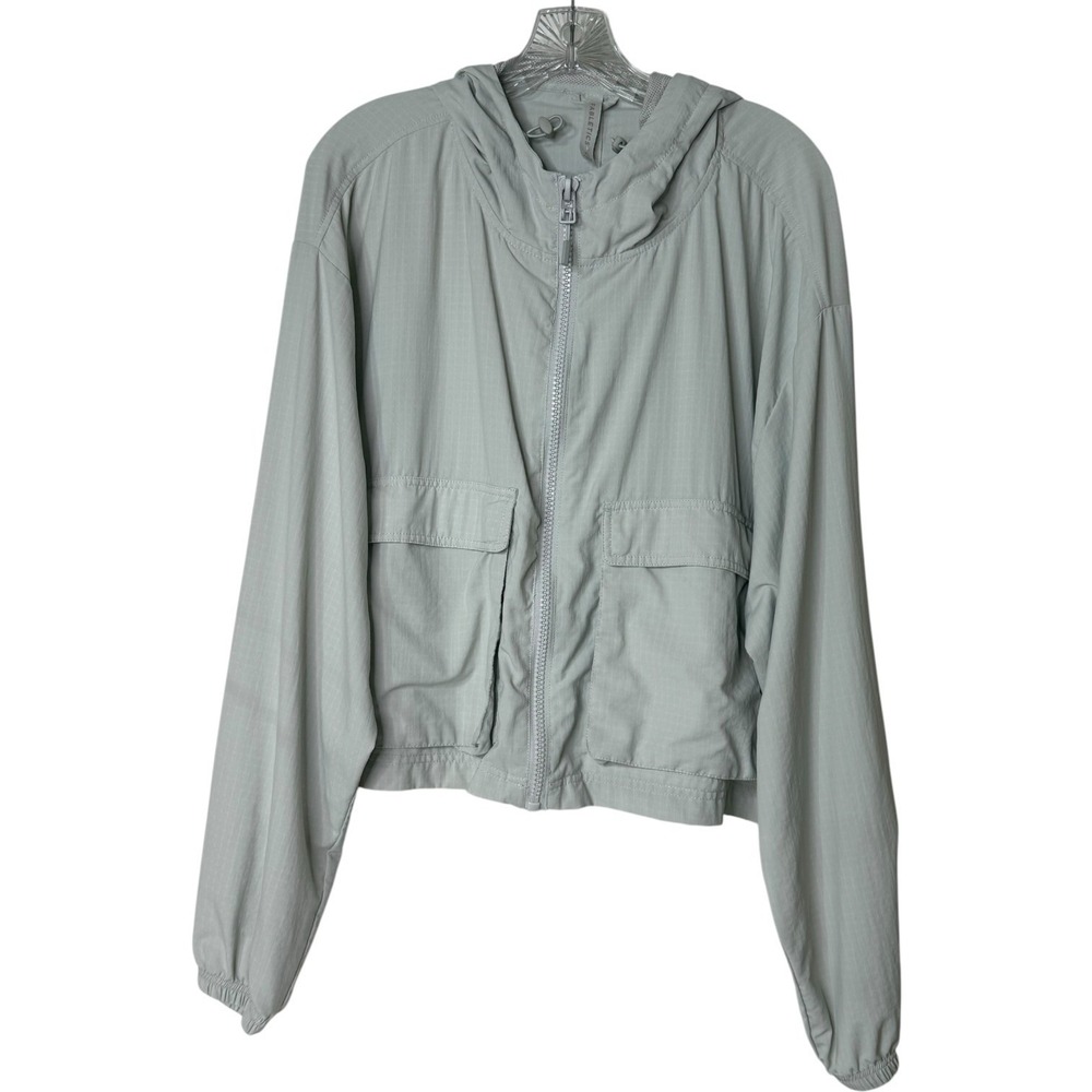 Fabletics Lightweight Gray Ripstop Cropped Womens XL‎ Jacket Pockets Hooded